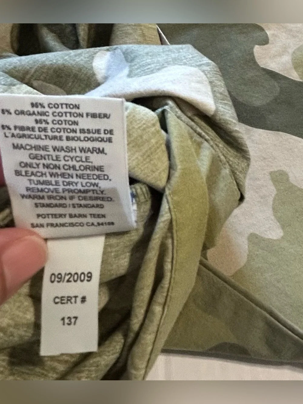 Pottery Barn Kids Camouflage 2 Standard Pillowcases Green & Beige 5% Organic Cot